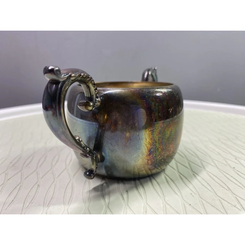 WM Rogers & Son Victorian Silverplate Sugar‎ Bowl-Handles-Open Top -Antique